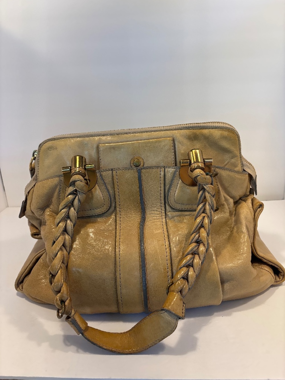 Vintage Chloe Heloise Large Camel Leather Shoulder Handbag